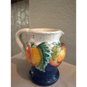 Small Vintage Italian Majolica Style Creamer Pitcher fruit pottery